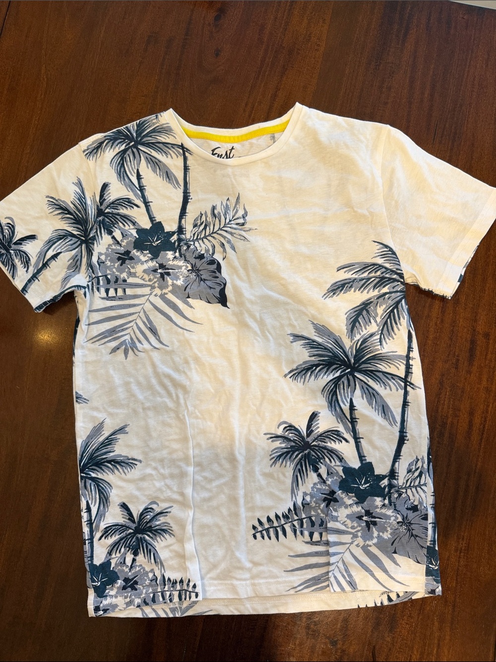 First Wave White Tee with Navy Tropical Palm Print